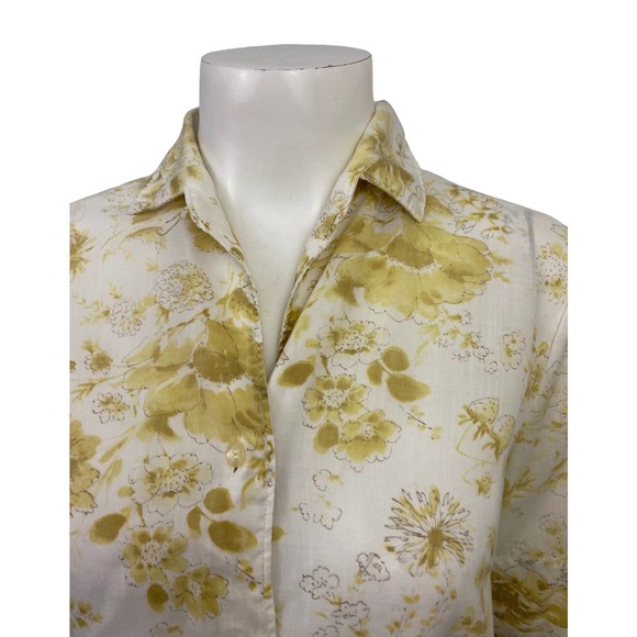 1960s Floral Rayon Loop Collar Button Up Shirt Top / Women’s Small - Picture 2 of 4